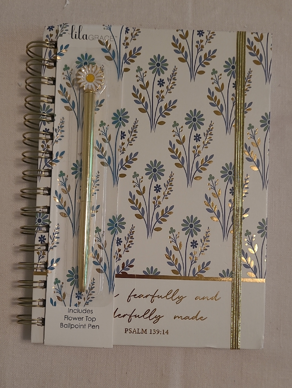Lila Grace Floral Notebook with Blue and Gold Motif